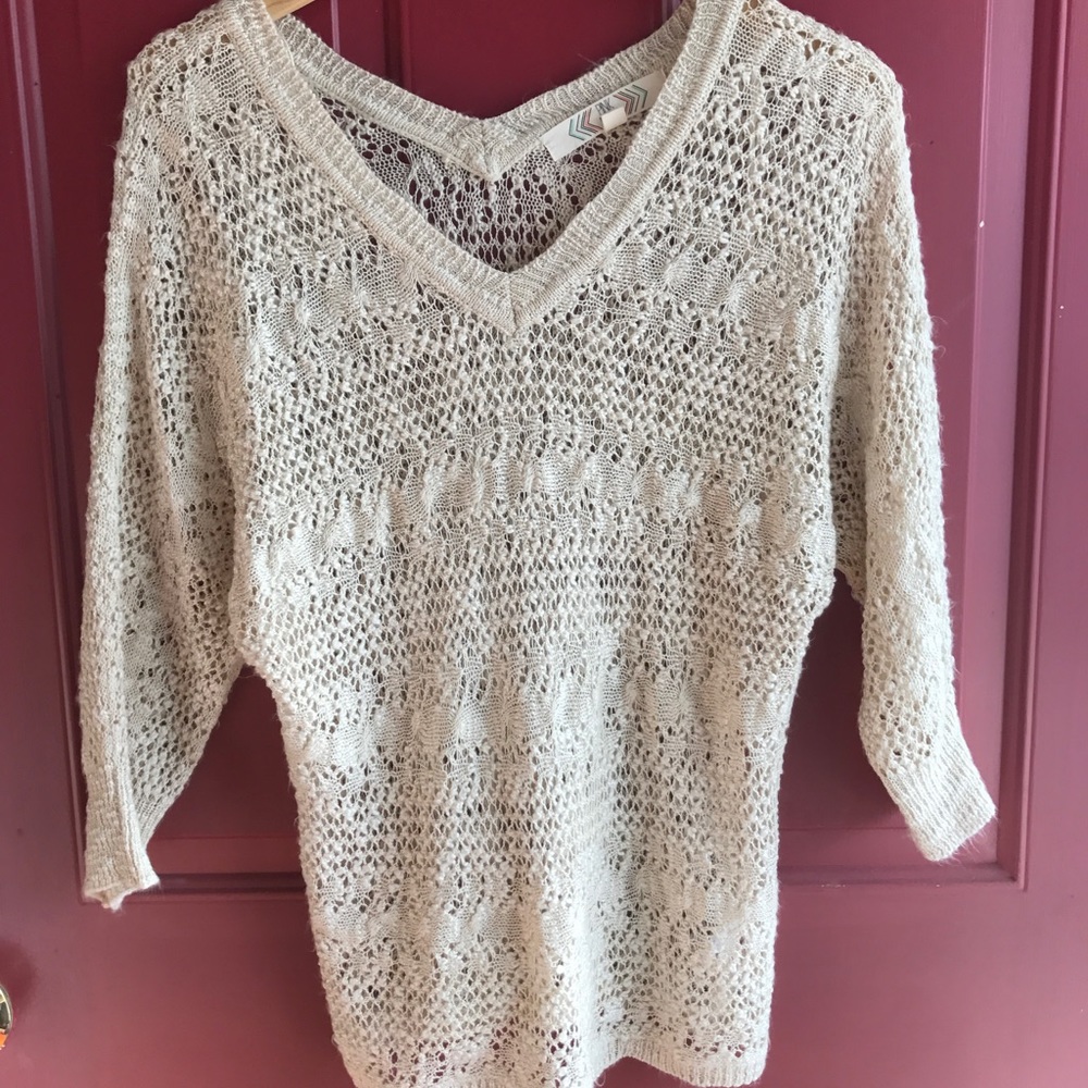 Pink Rose Beige V Neck Sweater